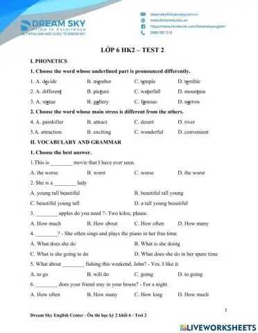 Grade 6-semester 2- test 2