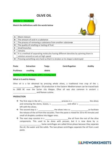 Olive oil production