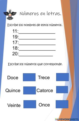 Números en letras del 11 al 20