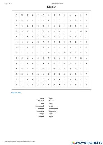 Music wordsearch 3F