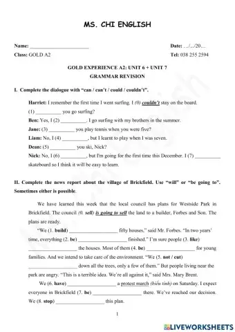 02.03.22 Gold A2- U6+7 Grammar Revision