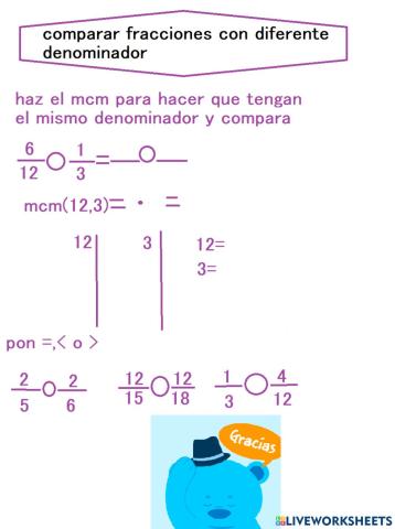 Comparar fracciones de diferente denominador