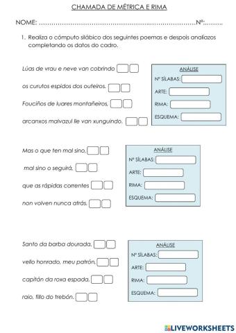 Chamada de métrica e rima.