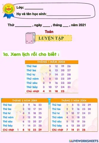 Luyện tập Tháng năm