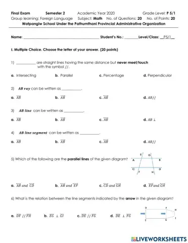 P5 Math Final Test (Term 2) 2021
