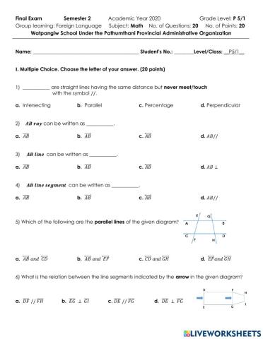 P5 Math Final Test (Term 2) 2021
