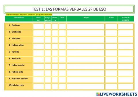Formas verbales 2º ESO