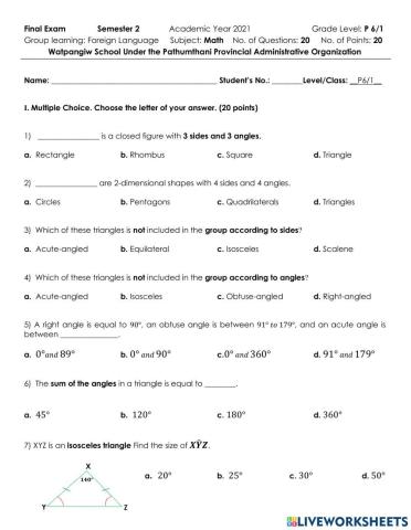 P6 Math Final Test (Term 2) 2021