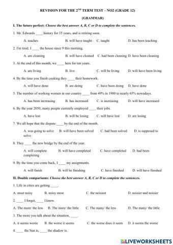 Revision for the 2nd term test – no2 (grade 12)