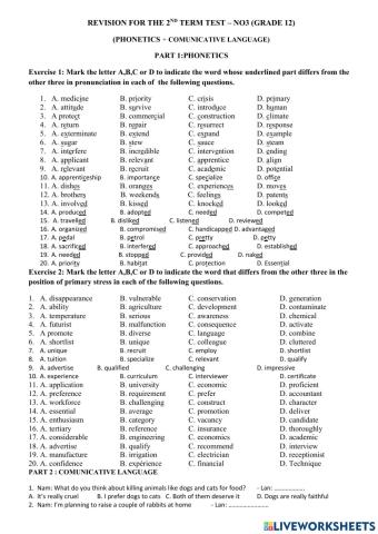 Revision for the 2nd term test – no3 (grade 12)