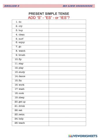 Grade 5 present simple tense
