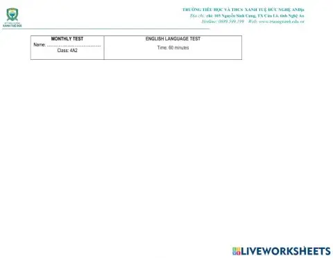 Monthly test GRADE 4