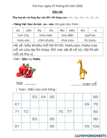 Dặn dò  Thứ hai