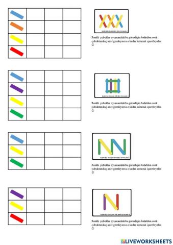 Renkli çubuklar çalışma sayfası 1