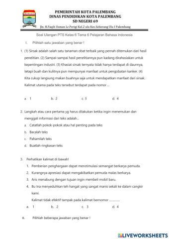 Soal PTS Bahasa Indonesia Tema 6