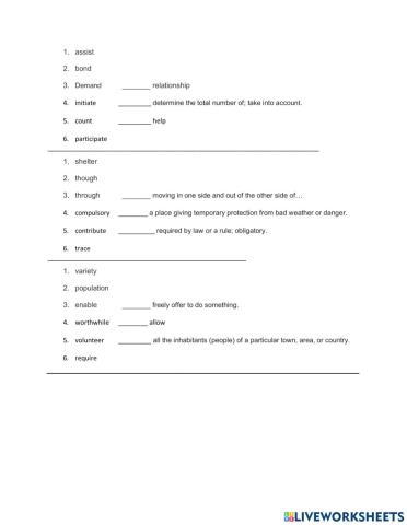 Vocabulary quiz Linking Lines page 33