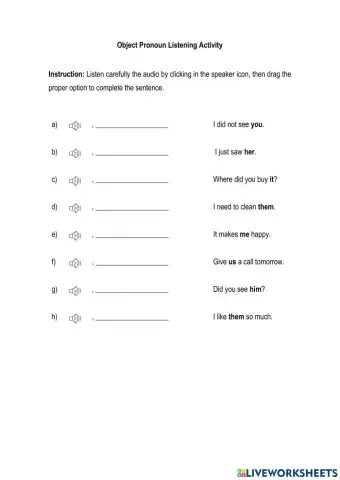 Object pronoun listening activity