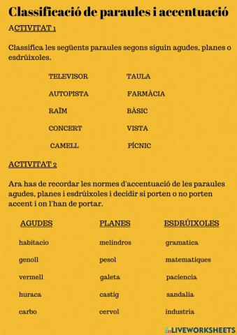 Classificació paraules i accentuació