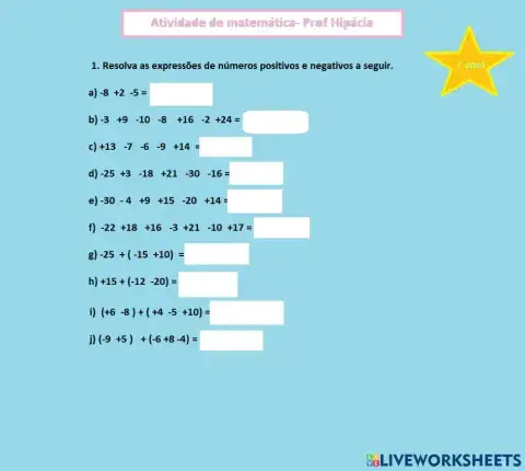 Treinando expressões de números positivos e negativos