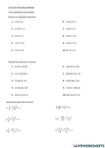 Ecuaciones de primer grado Repaso
