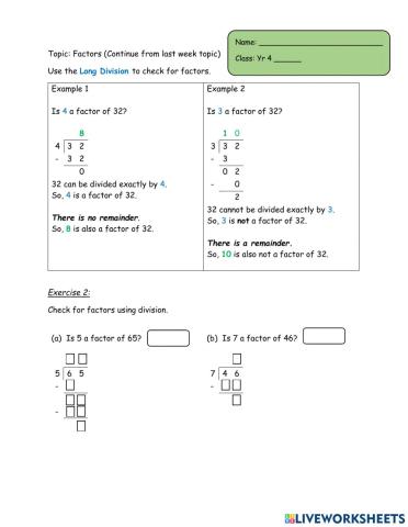 Factors using division