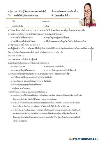 ข้อสอบปลายภาค วิทยาการคำนวณ ป.6 เทอม 2