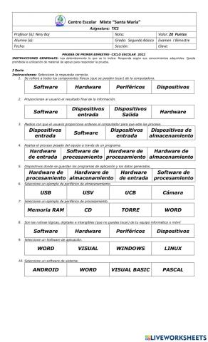Evaluación Unidad I 2B