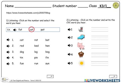 K3 Phonics practice listening test (term 2 2022)