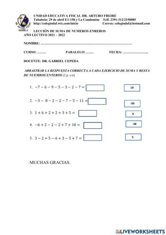 Suma y resta de numeros enteros