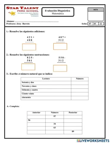 Evaluación diagnóstica de matemática