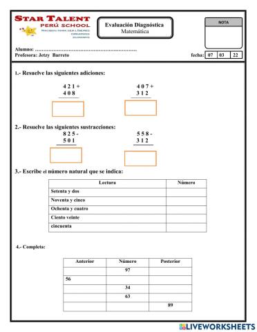 Evaluación diagnóstica de matemática
