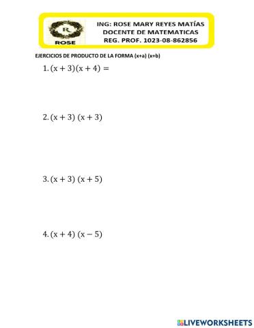 PRODUCTO DE LA FORMA (x+a) (x+b)