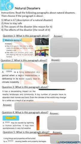 Natural disasters worksheet 2.