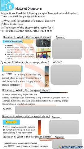 Natural disasters worksheet 2.