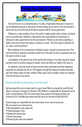 Caring for God' Creation Notes