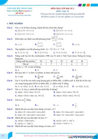 Toán 10-Kiểm tra CK2-THPT Nguyễn Hữu Quang, Bình Định-2021