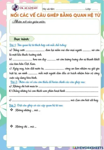 LTVC 5 - Nối các vế câu ghép bằng quan hệ từ