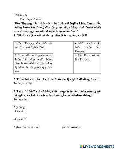 Liên kết câu bằng cách lặp từ