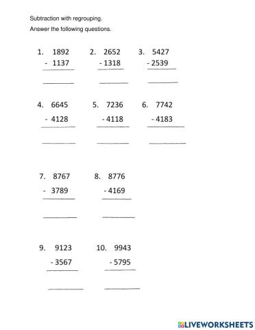 Subtraction with Regrouping