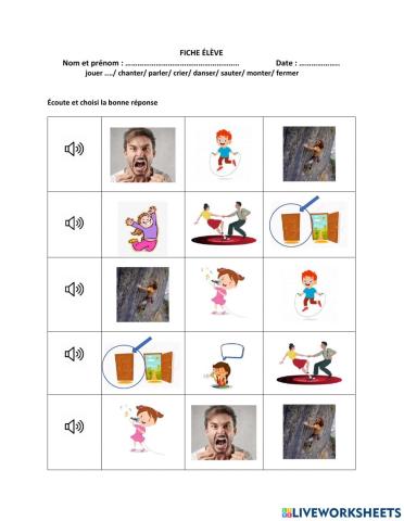 Jouer ....- chanter- parler- crier- danser- sauter- monter- fermer