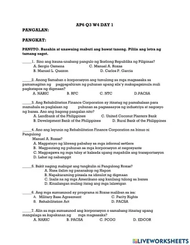 Natatalakay ang mga pogramang ipinatupad ng iba’t ibang administrasyon sa  pagtugon sa mga suliranin at hamong kinaharap ng mga Pilipino mula 1946  hanggang 1972.