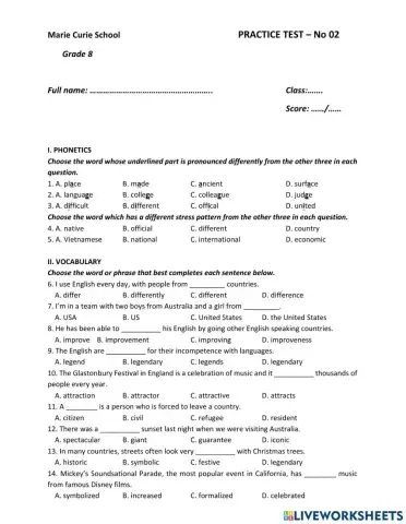 Practice Test - No 02