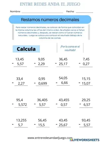 Restamos números decimales