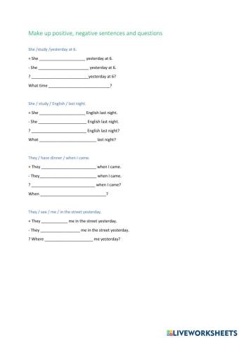 Sentences in Past Tenses