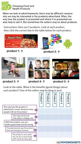 Choosing Health and Food products P5 exam