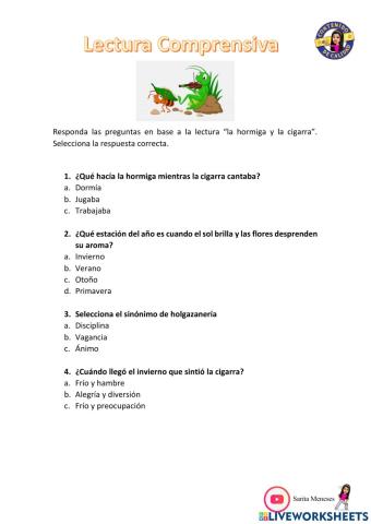 Lectura la hormiga y la cigarra