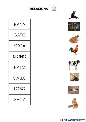 Relaciona nombres de animales