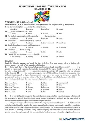 Revision unit 12 for the 2nd mid term test grade 10 (21-22)