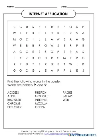 Word puzzle on internet application