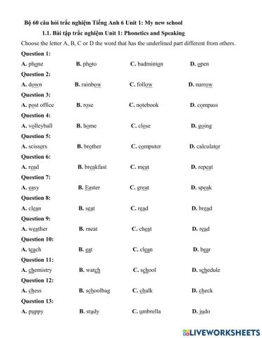 Tiếng Anh 6 Unit 1